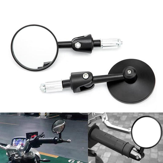 2pcs /Set Motorcycle Rearview Mirror Modified Retro Folding Round E-Bike Universal Reversing Mirror Reflector, Flat, Convex