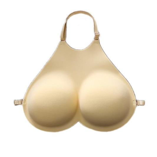 Beige fake breast pads with adjustable shoulder straps and side clasps