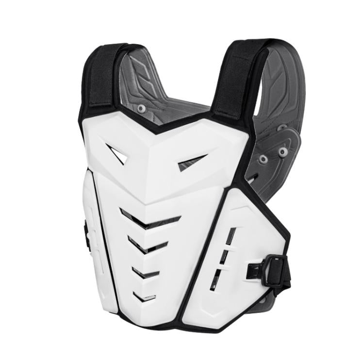 White and black motocross armor vest with molded chest protection panels