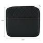 Black quilted car seat back storage bag with flat front panel and rounded edges