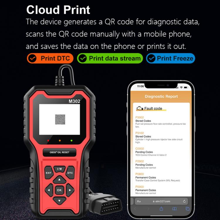 Car Oil Reset Code Reader Automotive Maintenance Light Zero Reset Fault Diagnosis Tool, M302
