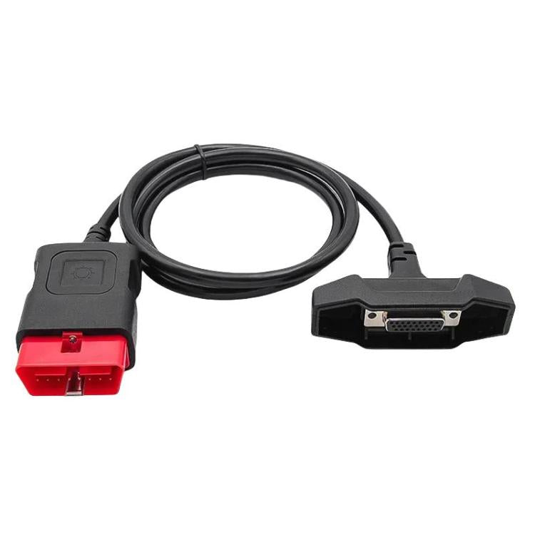 OBD-II diagnostic cable with red connector and D-sub plug, black cable