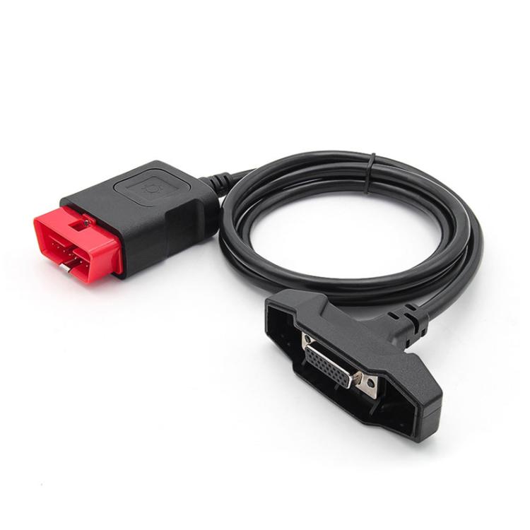 OBD-II diagnostic cable with red OBD plug and DB-9 style connector, black cord