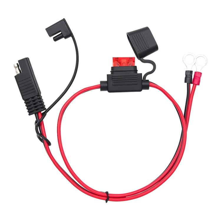 Battery adapter cable with fuse and red/black wires, SAE-style connectors and ring terminals