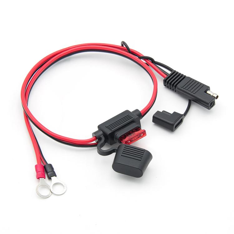 60cm charging adapter cable with fuse block and ring terminals; red and black wires