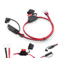 Red/black battery charging extension cable with fuse block and assorted terminal plugs