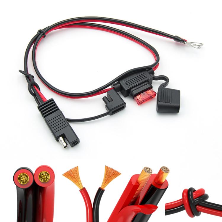 Red and black battery extension cable with fuse module and SAE plug connectors