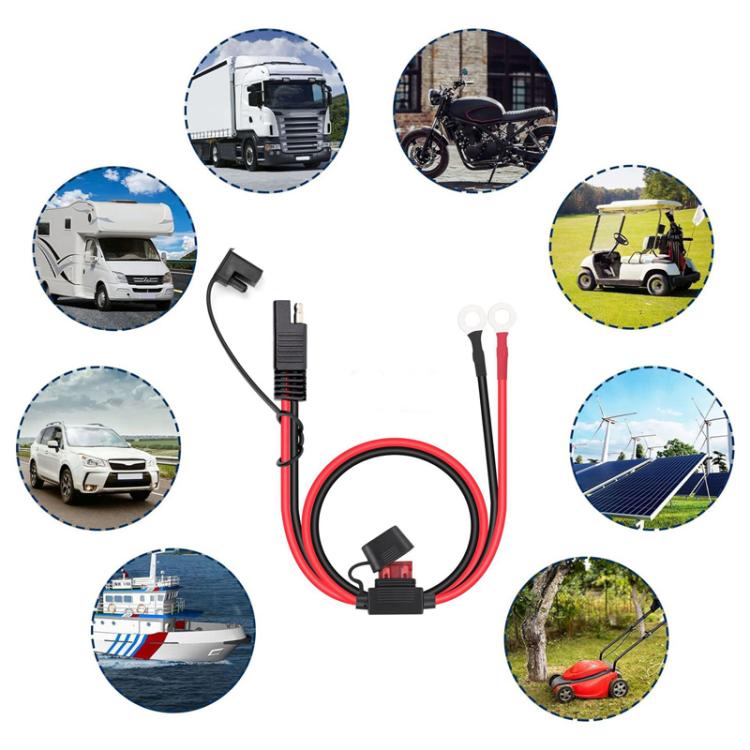 Battery charging adapter cable with fuse block and red/black leads; multi-use extension set
