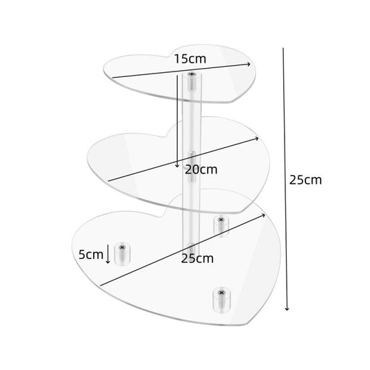 Acrylic Three-Tier Heart-Shaped Wedding Birthday Cupcake Stand, YX153