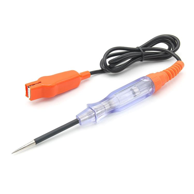 Orange and clear car circuit tester pen with black lead wire and pointed metal probe