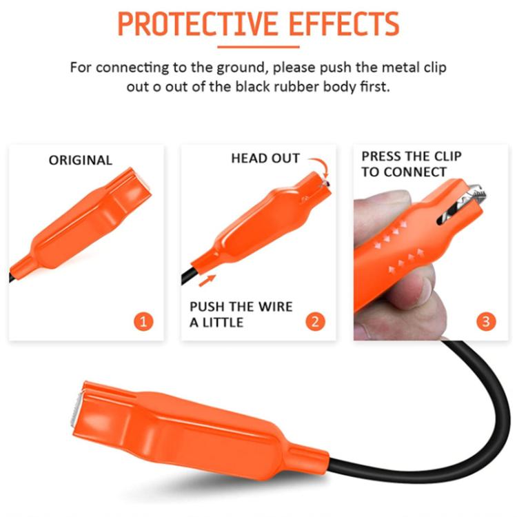 Car circuit tester lead with orange clamp, clear probe pen, black cable, and metal tip