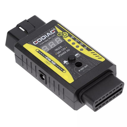 CODIAC 24V to 12V truck power adapter with LED screen, black and yellow body