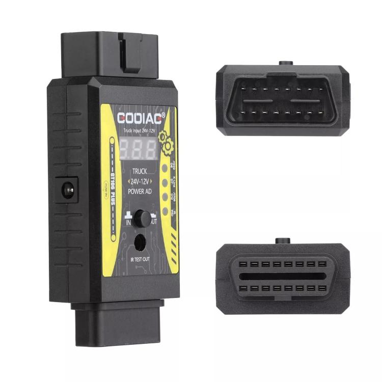 CODIAC truck adapter with exposed connector ports, black housing and LED screen