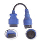 Truck diagnostic cable ends shown: 38-pin connector and round 16-pin socket, blue