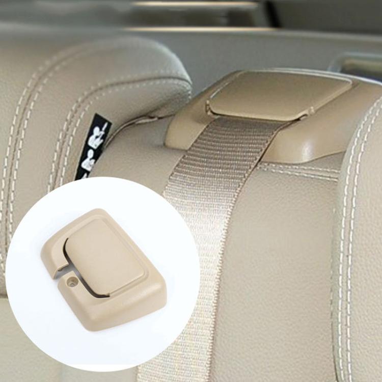 Rear seat belt cover guide installed on rear seat belt, light beige interior
