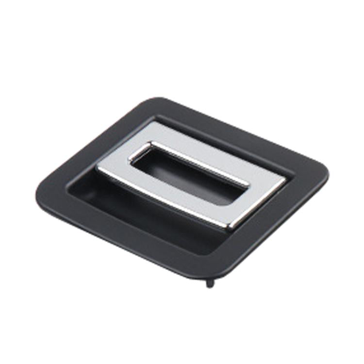 Black plastic trunk puller/buckle insert with silver metal center opening