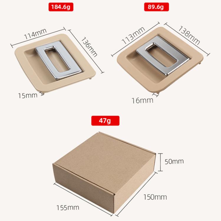 Trunk puller size diagram in beige plastic with chrome center insert