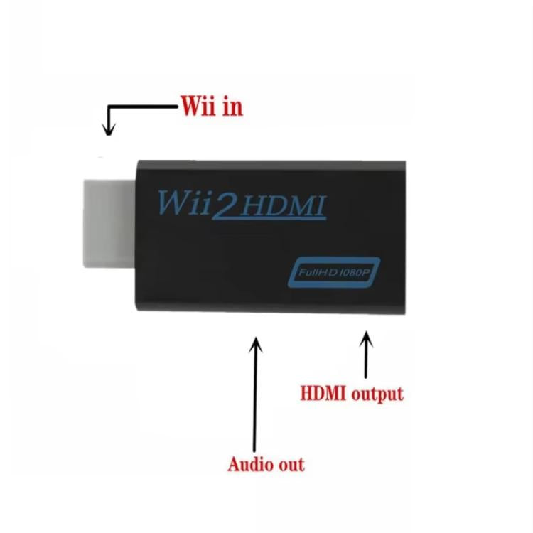 Wii 2 to HDMI converter showing HDMI output and audio out
