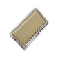 Car center armrest switch bezel with light tan screen and silver trim, rectangular