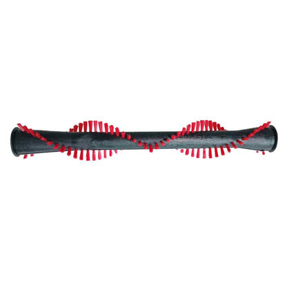 Vacuum mopping brush roller with red bristles on a black axle