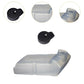 Detergent bottle set with black cap and close-up detail views