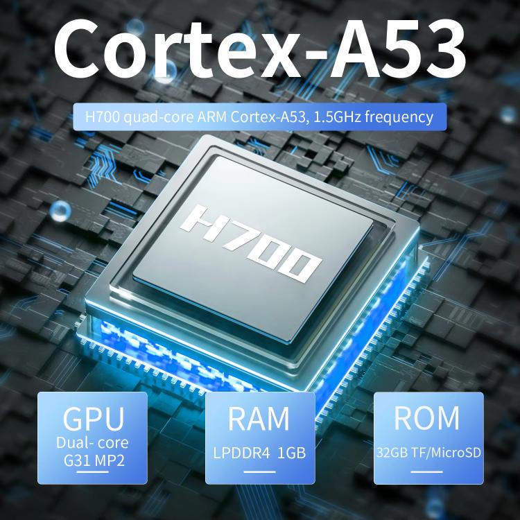 Handheld console processor chip graphic with blue circuitry pattern and glowing highlights