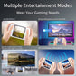 Handheld console shown with screen casting and Wi-Fi multiplayer gameplay panels
