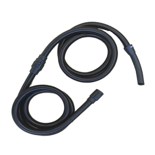 Vacuum extension hose set with corrugated black tubing and blue plastic connector adapters