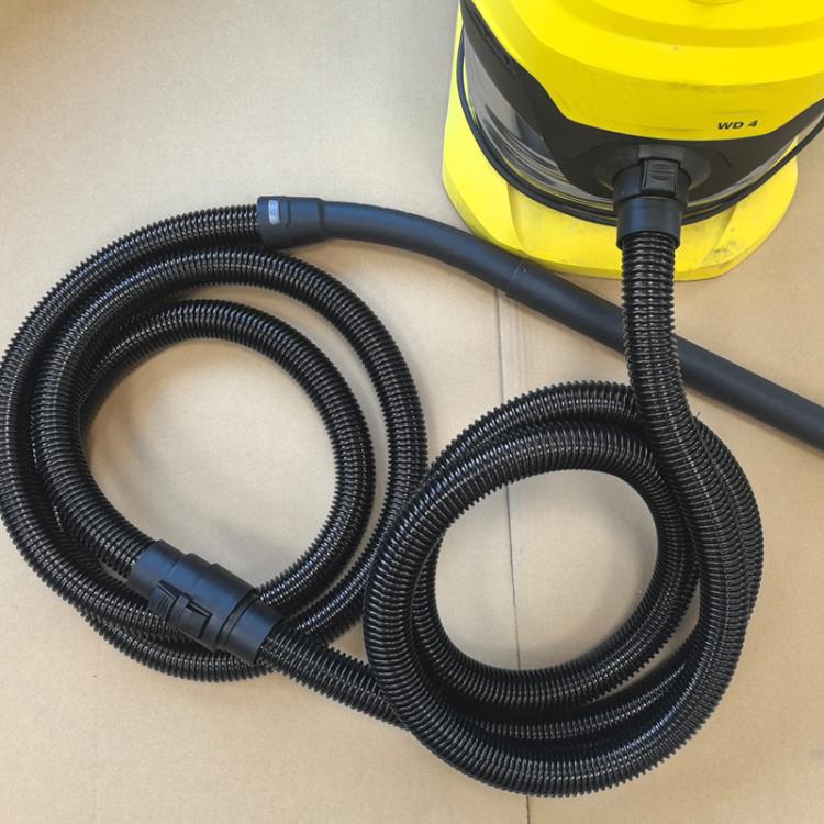 Coiled corrugated vacuum extension hose with blue connector ends, accessory replacement part