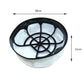 Round vacuum dust filter with black rim, radial supports, and white filter media