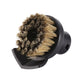 Round steam cleaner brush head with tan bristles and black side fin
