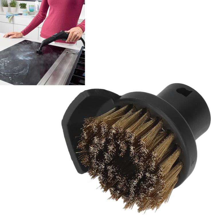 Karcher steam cleaner brush head with tan bristles and black circular body