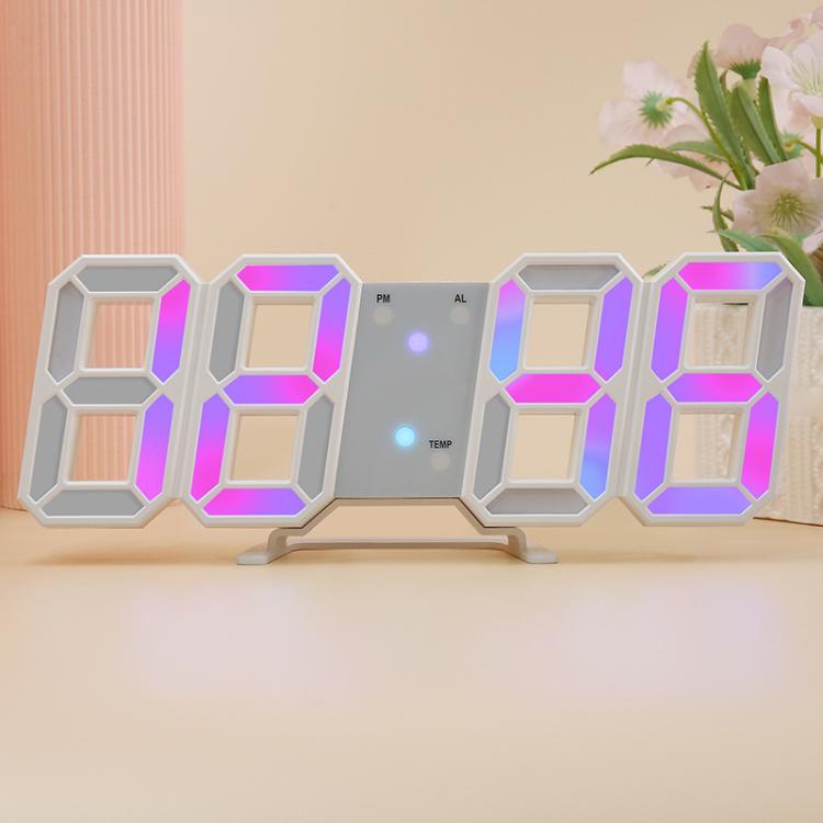 RGB Multicolor Electronic Wall Clock 3D Luminous Alarm Clock Living Room Digital Clock