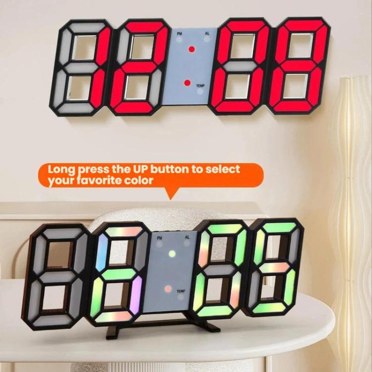 RGB Multicolor Electronic Wall Clock 3D Luminous Alarm Clock Living Room Digital Clock