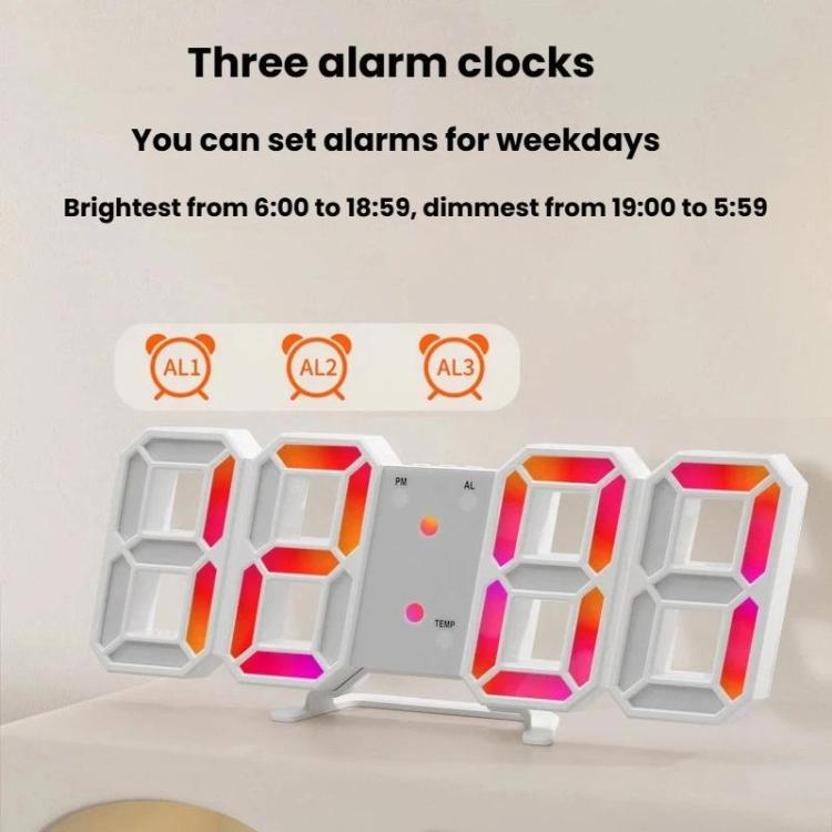 RGB Multicolor Electronic Wall Clock 3D Luminous Alarm Clock Living Room Digital Clock