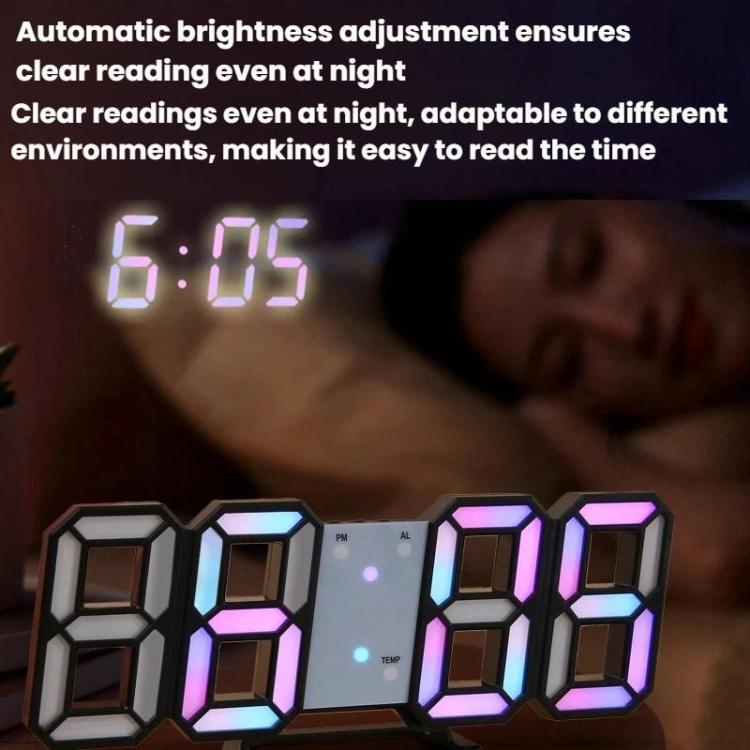 RGB Multicolor Electronic Wall Clock 3D Luminous Alarm Clock Living Room Digital Clock