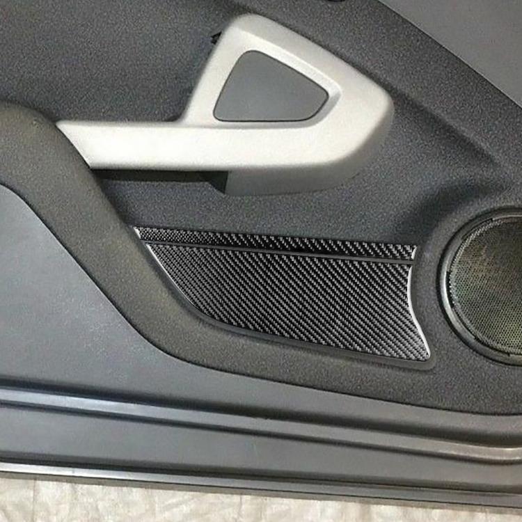 Door storage box sticker set, black carbon-fiber style insert on vehicle door panel