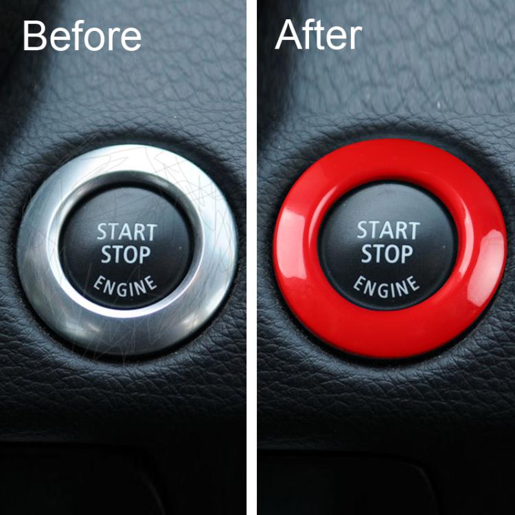Red start/stop button cover decoration ring on car dashboard with Start Stop Engine