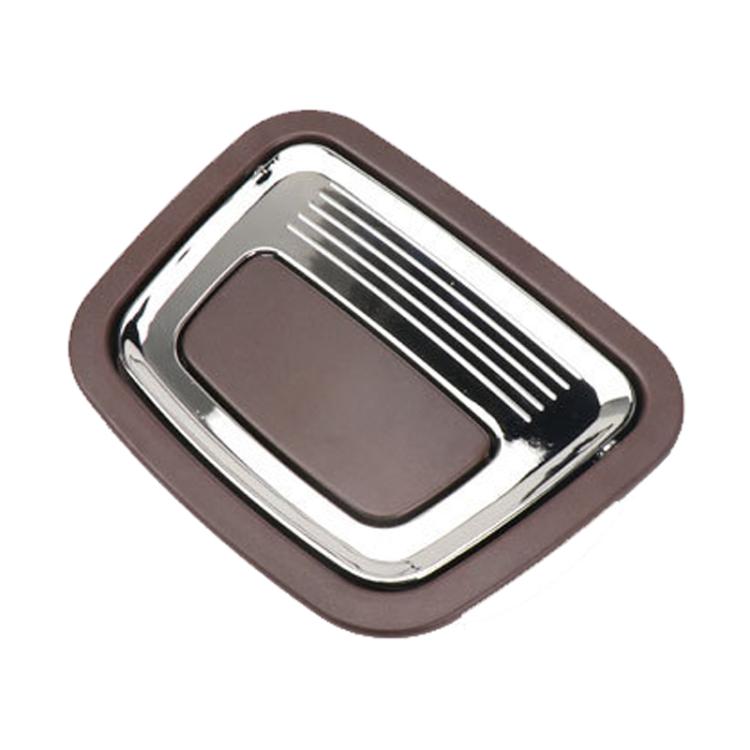 Coffee brown car trunk inside puller switch with chrome border and recessed pull pad.