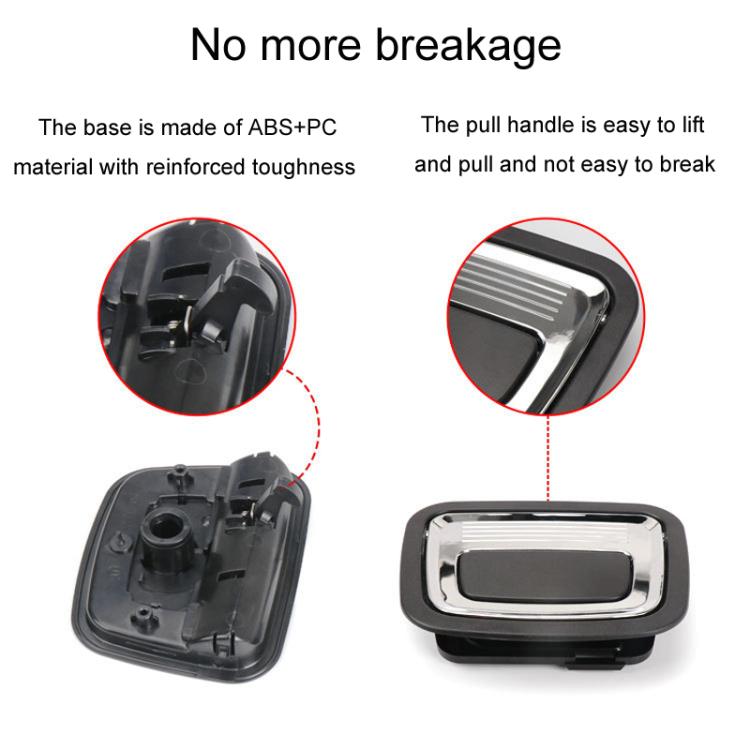 Car trunk puller switch components showing base and pull handle, black with chrome trim.