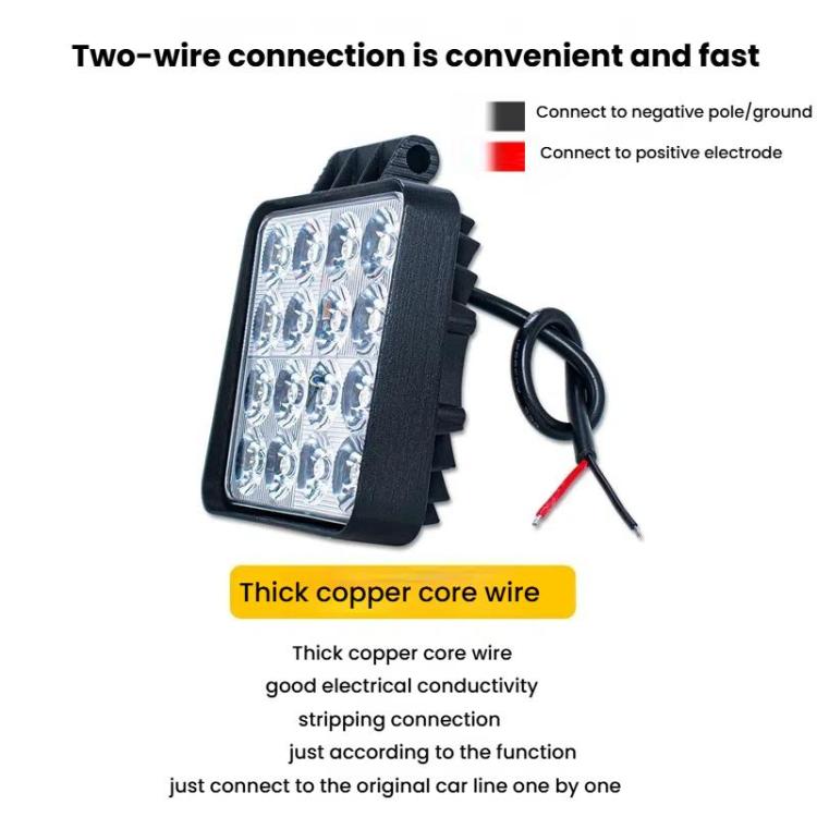 LED work headlight with two-wire connection and thick copper core cable