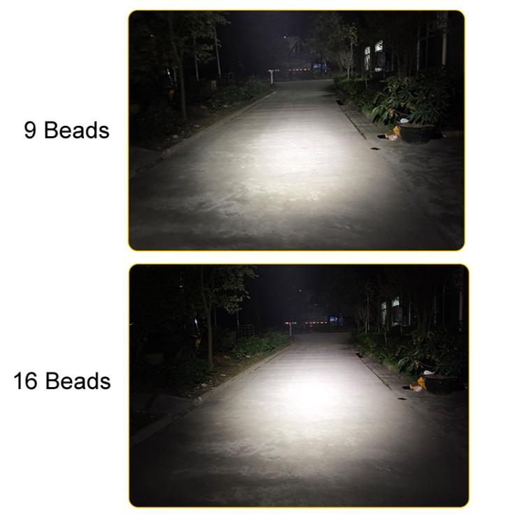 LED work headlight beam comparison showing brighter output for 16-bead version