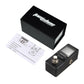 Mini guitar tuner pedal with LCD screen, shown with box and instruction sheet