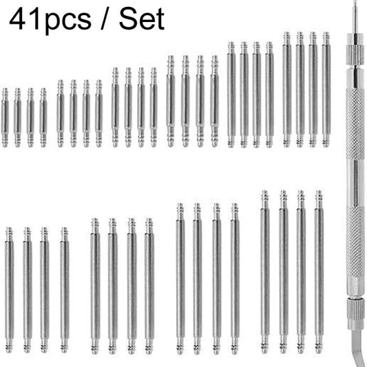 41-piece watch shaft tool set with long metal rods and textured handle