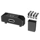 Car seat back storage box with carbon fiber texture, black finish, included mounting clips and cup