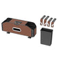 Car seat back storage box with carbon fiber texture, brown finish, phone holder tray and clips