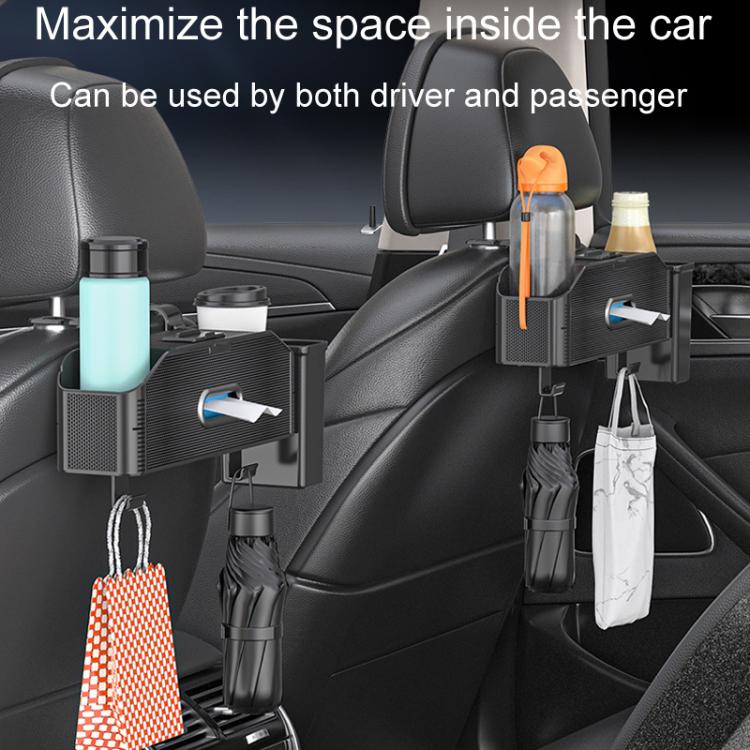 Car seat back storage box pouch with organizer pockets and hooks, carbon-fiber