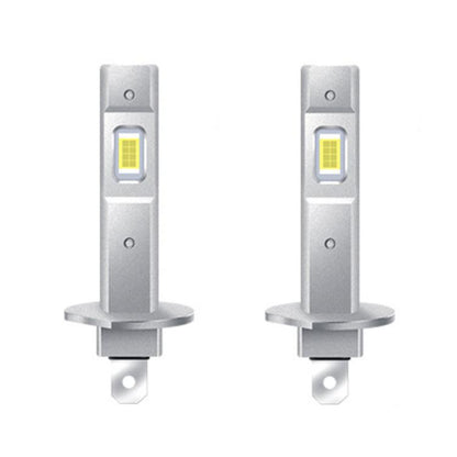 Pair of silver direct-plug LED headlight bulbs with yellow LED chips and gray base caps
