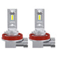 Pair of silver LED headlight bulbs with yellow chips, red ring collar, and side connector