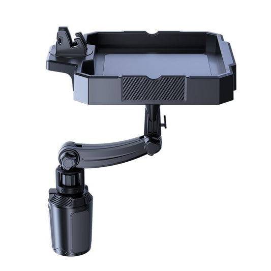 Car 360-degree rotating tray table with clamp phone holder, dark gray finish